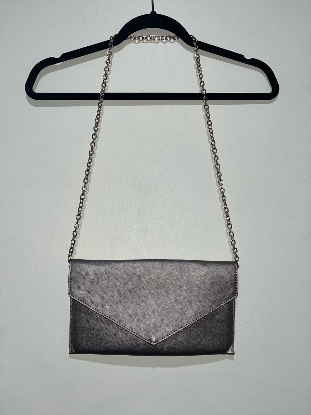 Neiman Marcus Metallic Silver Envelope Clutch with Chain Strap